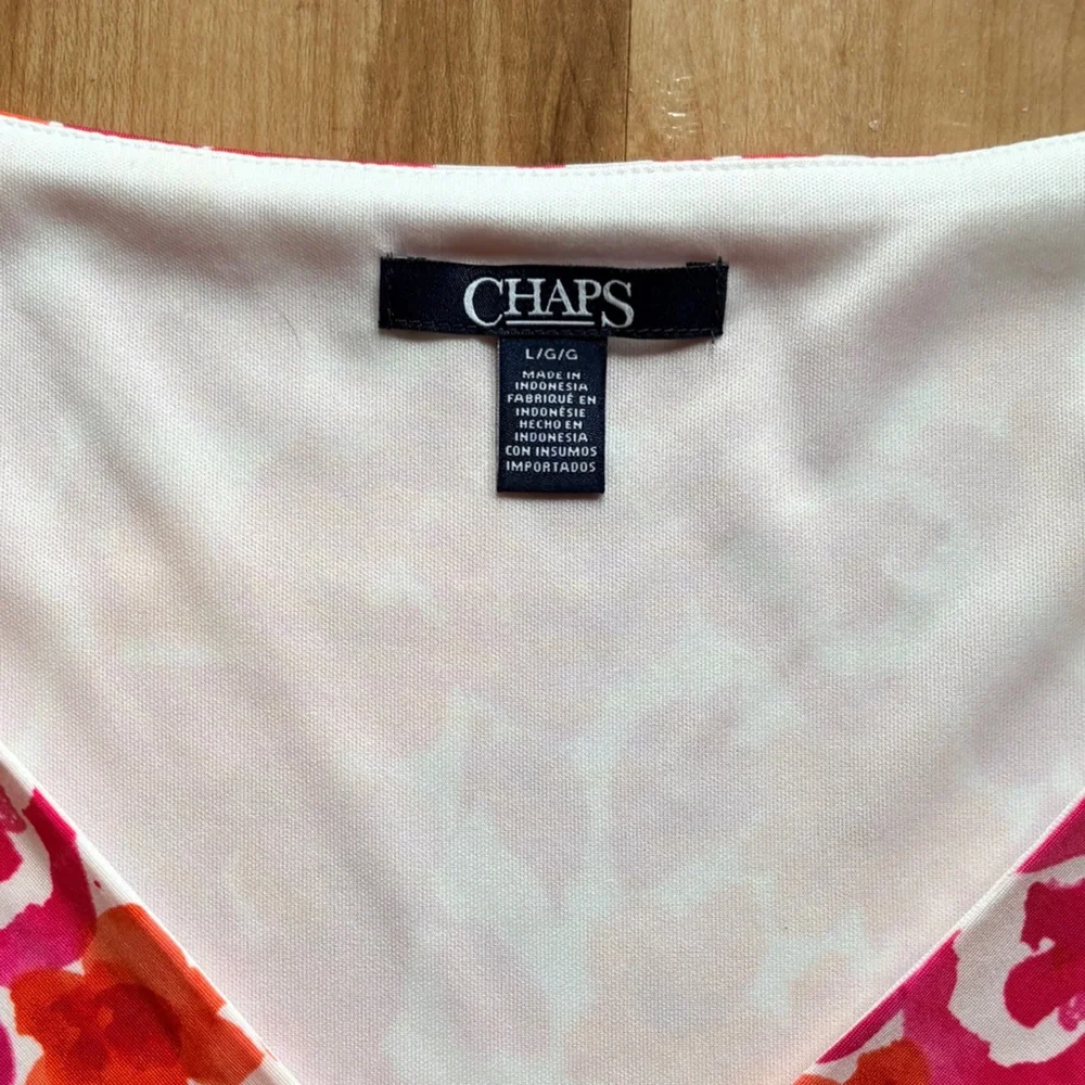 CHAPS Pink Floral Surplice V-Neck A-Line Dress Large - Picture 4 of 9